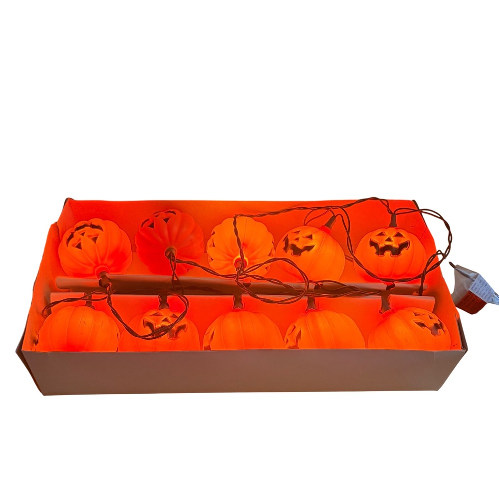 Vintage 1991 Party Fun Pumpkin Light Set Halloween String 10 Retro Blow Mold